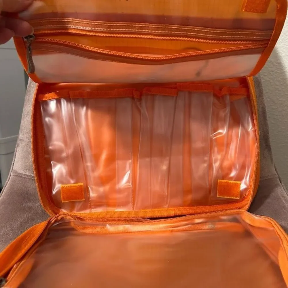 Baggallini Orange Ripstop Hanging Toiletry Bag Travel Makeup Organizer Case Hook